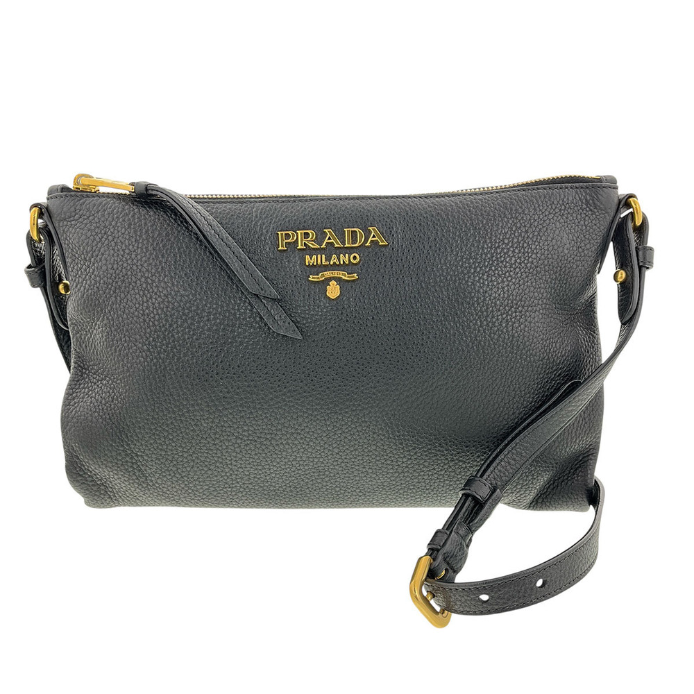 PRADA Vitello Phoenix Leather Shoulder Bag Black